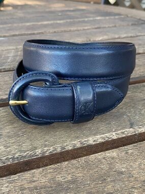 Navy Calvin Klein Leather Belt with Round Buckle